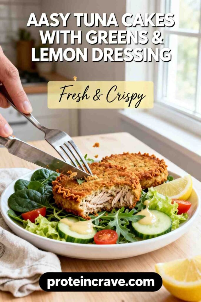 Easy Tuna Cakes with Greens & Lemon Dressing