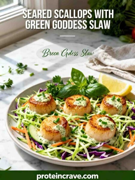 SEARED SCALLOPS WITH GREEN GODDESS SLAW