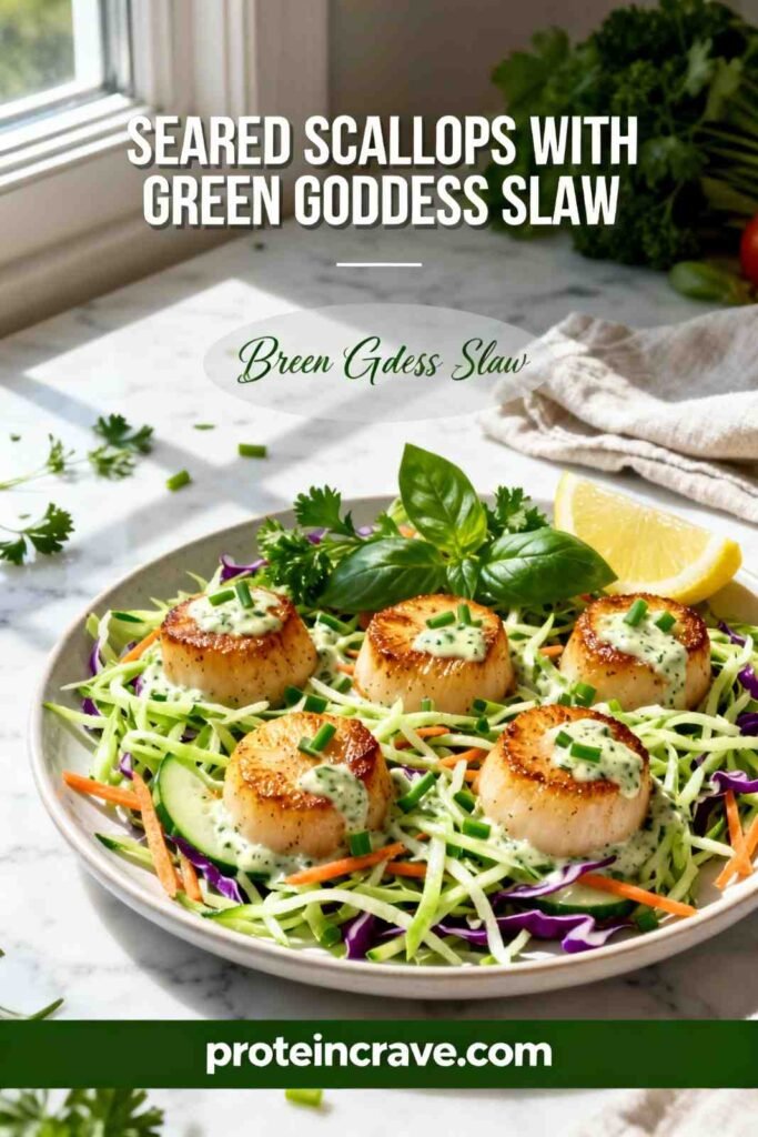 SEARED SCALLOPS WITH GREEN GODDESS SLAW
