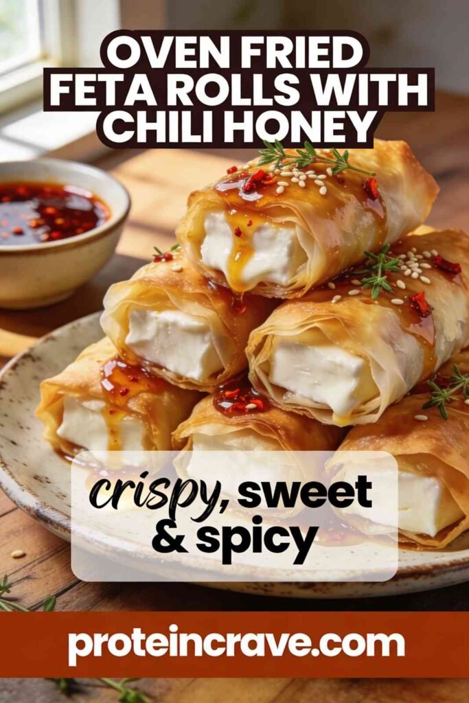 Oven Fried Feta Rolls with Chili Honey