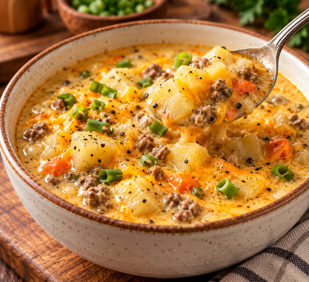 High-Protein Cheeseburger Soup