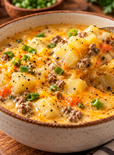 High-Protein Cheeseburger Soup