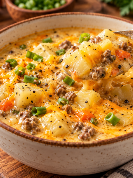 High-Protein Cheeseburger Soup